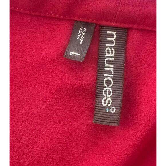 Maurices Womens Plus Size 1X Red V Neck Top 100% Polyester Silver Dotted - Picture 3 of 8